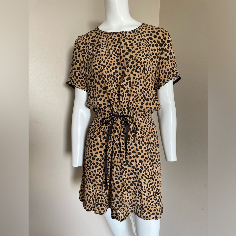 Zara Trafaluc Leopard Print Animal Print Mini Dress Short Sleeve Drawstring Sz L